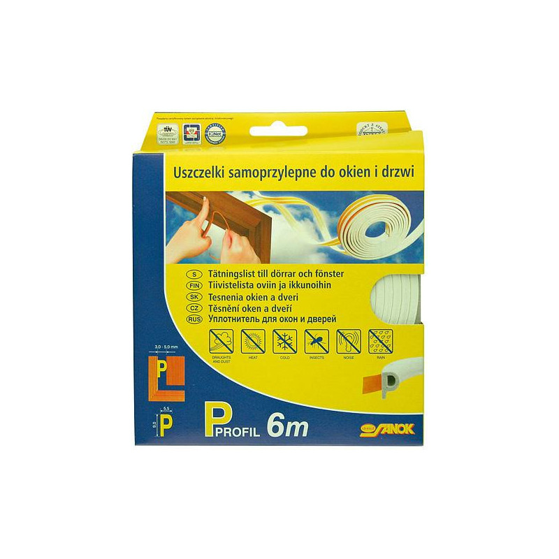 Tesnenie Stomil SD-40CX/6-0, profil E, 9x4 mm, L-6 m, na okná a dvere, biele