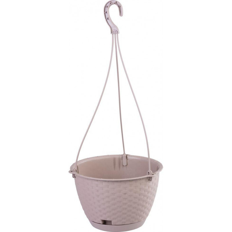 Kvetináč RATOLLA Round W 240, visiaci, mocca, s podložkou, závesný, s vešiakom