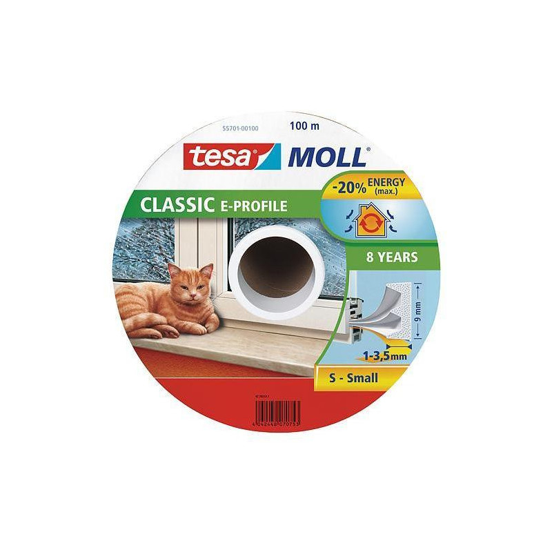 Tesnenie tesamoll® profil E, 9 mm, biele, L-100 m, na okná a dvere, hnedé