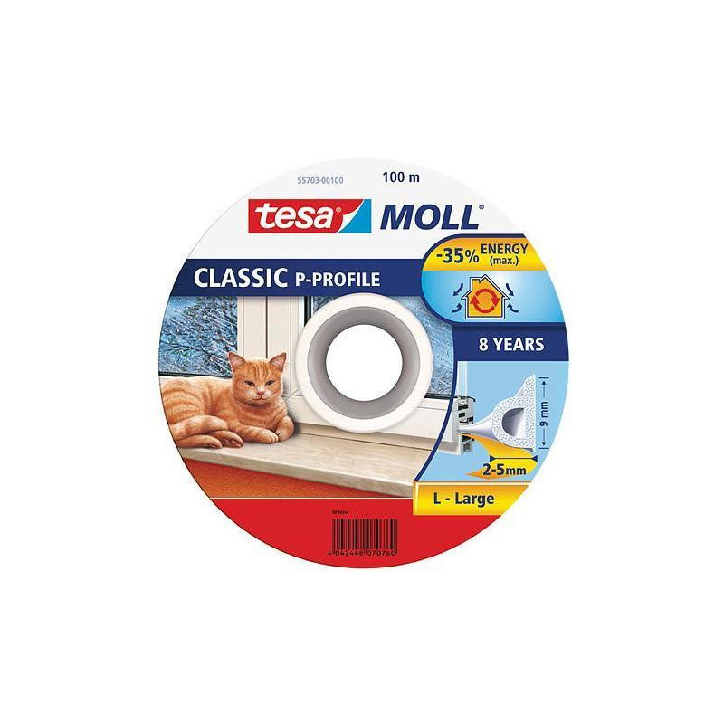 Tesnenie tesamoll® profil P, 9 mm, biele, L-100 m, na okná a dvere,