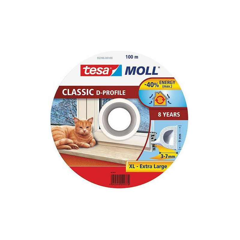 Tesnenie tesamoll® profil D, 9 mm, biele, L-100 m, na okná a dvere