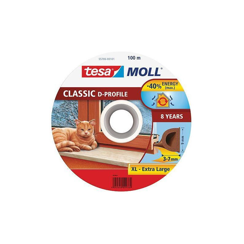 Tesnenie tesamoll® profil D, 9 mm, hnedé, L-100 m, na okná a dvere, hnedé