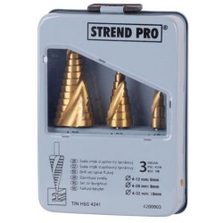 Sada stupňovitých vrtákov Strend Pro SS422, 4-12, 4-20, 4-32 mm, TiN, HSS 4241 špirálový, do kovu