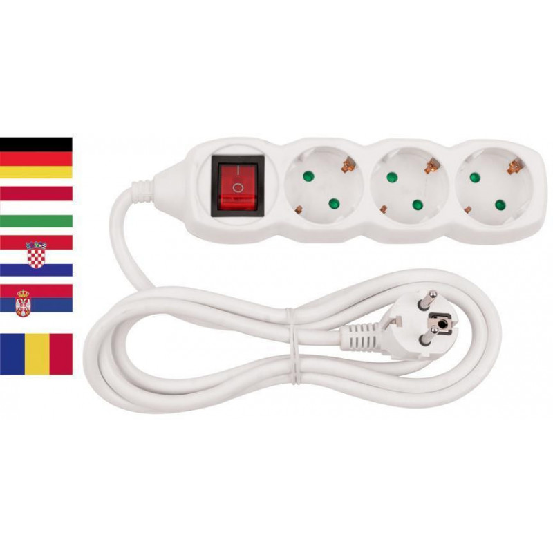 Cable GERMAN socket Strend Pro DG-803BK 5,00 m, 3 sockets, HU, RO, SRB, CRO + switch