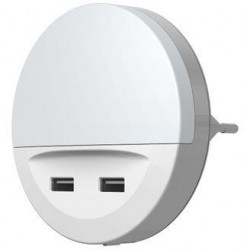 Svietidlo LEDVANCE LUNETTA® USB, LED do zásuvky, 2x USB nabíjací port, 3lm, 3000K, senzor deň-noc