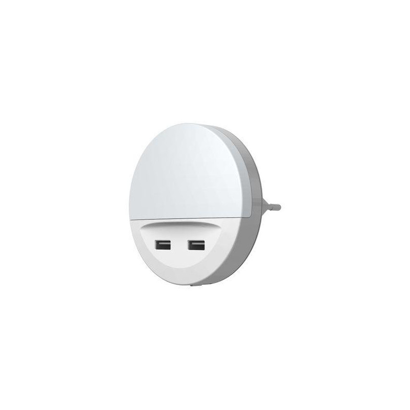 Svietidlo LEDVANCE LUNETTA® USB, LED do zásuvky, 2x USB nabíjací port, 3lm, 3000K, senzor deň-noc