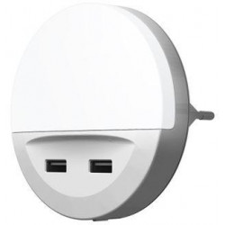 Svietidlo LEDVANCE LUNETTA® USB, LED do zásuvky, 2x USB nabíjací port, 3lm, 3000K, senzor deň-noc