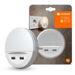 Svietidlo LEDVANCE LUNETTA® USB, LED do zásuvky, 2x USB nabíjací port, 3lm, 3000K, senzor deň-noc