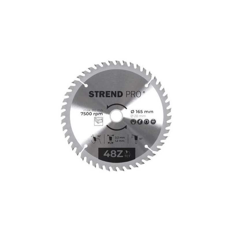 Kotúč Strend Pro TCT 165x2.2x20/16 mm 48Z, na drevo, pílový, SK plátky
