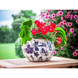 Dekorácia MagicHome, Kohútik s kvetináčom, modrý ornament, keramika, 34,5x24x30,5 cm