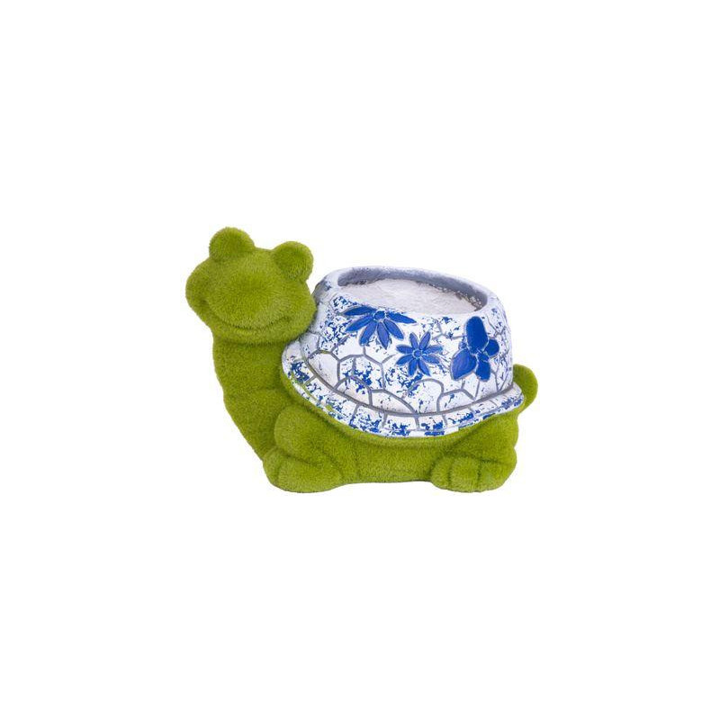 Dekorácia MagicHome, Korytnačka s kvetináčom, modrý ornament, keramika, 33x24x23 cm
