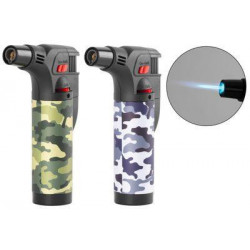 Zapaľovač Strend Pro Mini horák so stojanom, kamufláž, plniteľný, 75x45x120 mm, Sellbox 12 ks