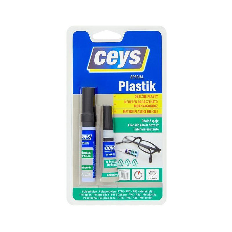Lepidlo Ceys SPECIAL PLASTIK, na obtiažne plasty, sekundové, 3 g + 4 ml