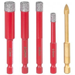 Sada vyrezávačov Strend Pro Premium, 6-8-10-12 mm, HEX, 6 mm vrták do skla diamant, korunky, professional