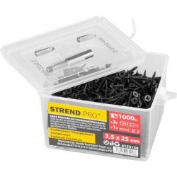 Sada vrutov Strend Pro, skrutky do sadrokartónu, 3,5x25 mm, s 2x bitmi a magnetickým držiakom, v dóze, bal. 1000 ks