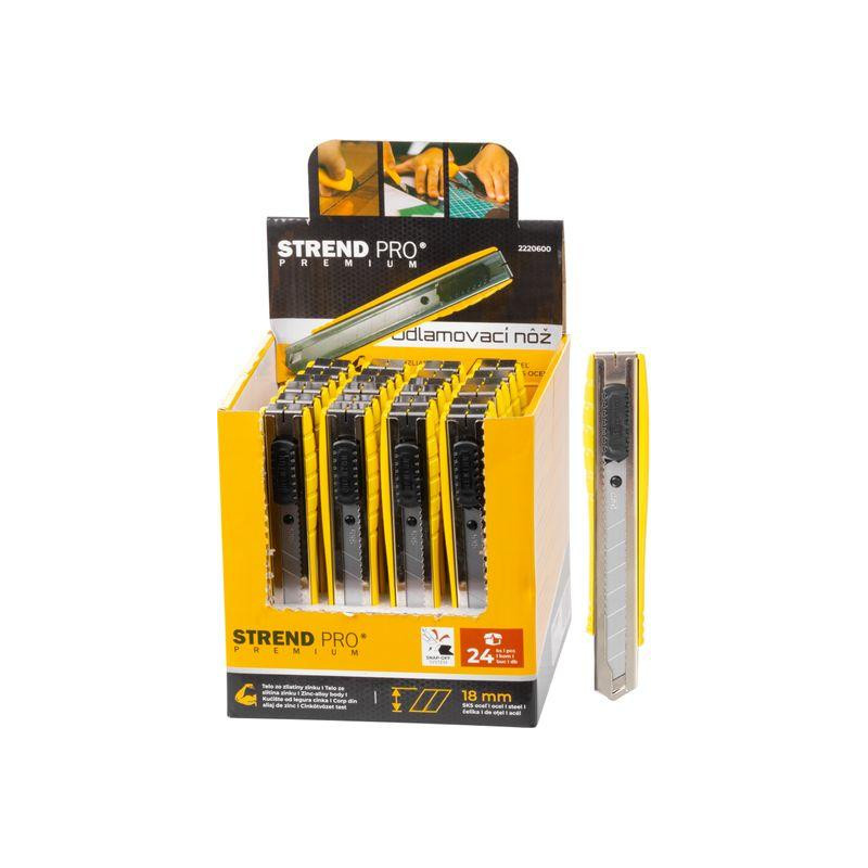Nôž Strend Pro Premium, 18 mm, odlamovací, kovový, Sellbox 24 ks