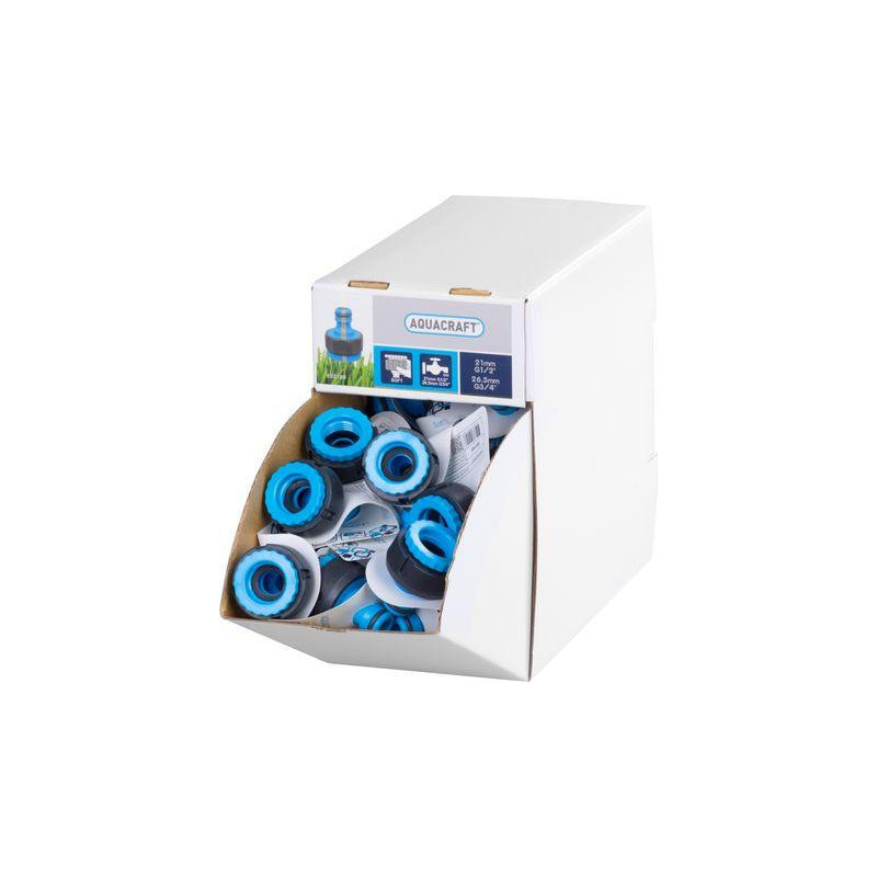 Adaptér AQUACRAFT® 552185 SoftTouch G3/4"-1/2", na záhradnú hadicu, Sellbox 70 ks