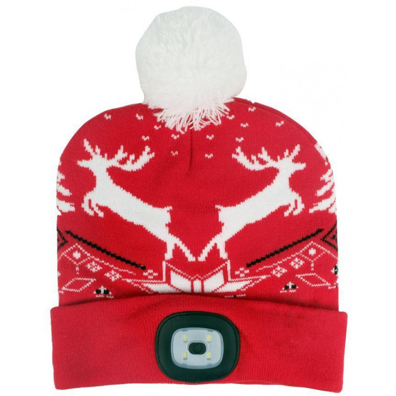 Čiapka Strend Pro X-mas červená, so sobmi, L, 4x SMD LED, USB nabíjanie