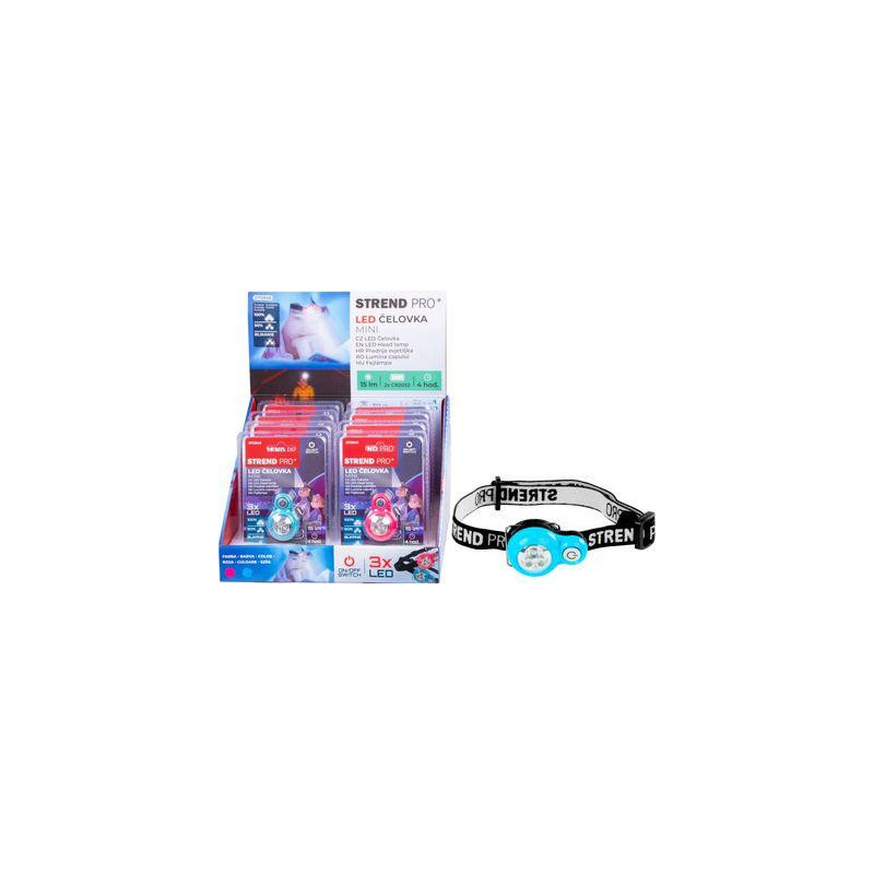 Čelovka Strend Pro Headlight, LED, 15 lm, mini, ružová/modrá, Sellbox 8 ks